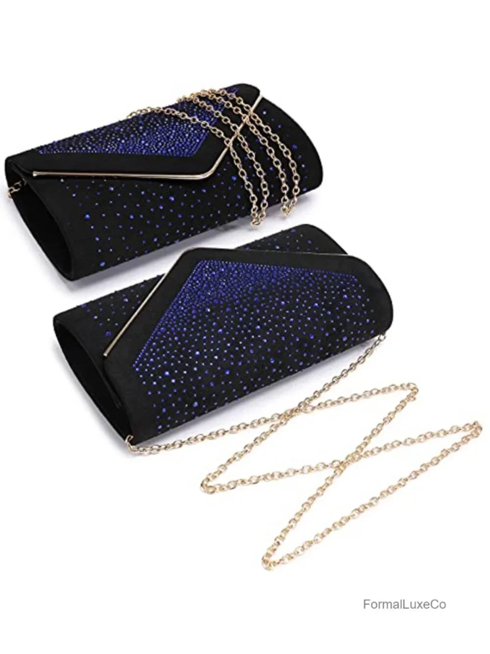 Faux Suede Rhinestone Evening Clutch with Detachable Chain Strap